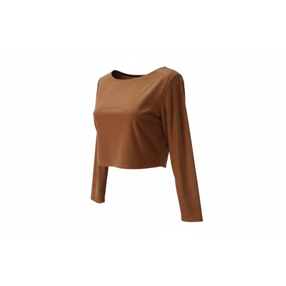 Fashion Nova Brown Ribbed Long Sleeve Crop Top Stretchy